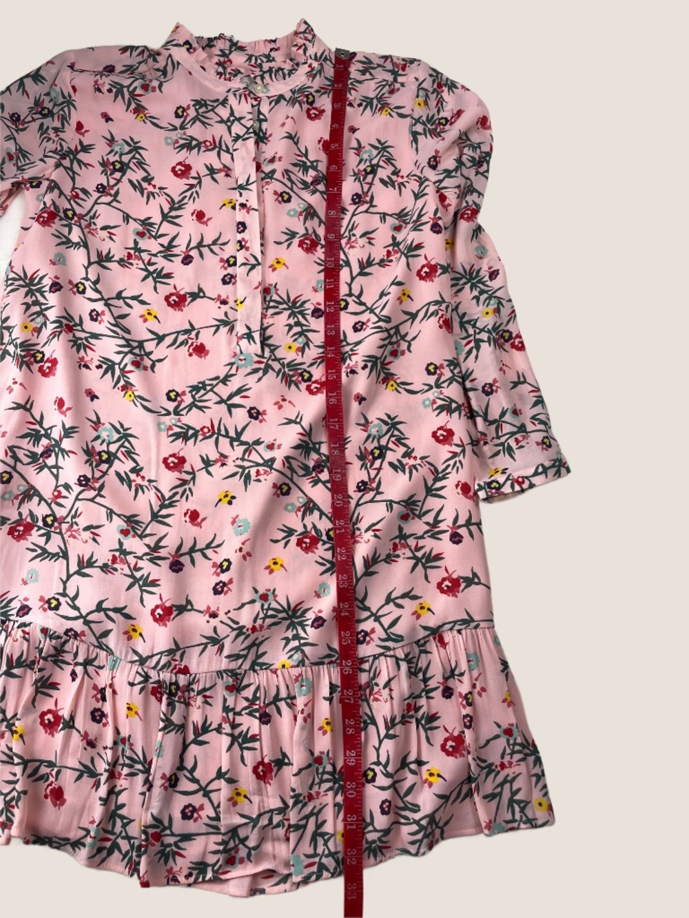 LOFT Pink Floral Ruffled Neck Shift Dress Flounce Hem XS - Picture 7 of 9